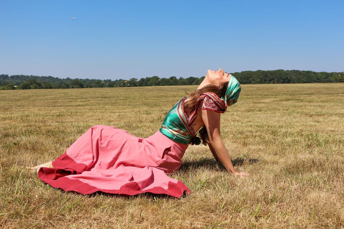 2 Spiral Maxi Skirts + Silk Satin Scarf Bundle